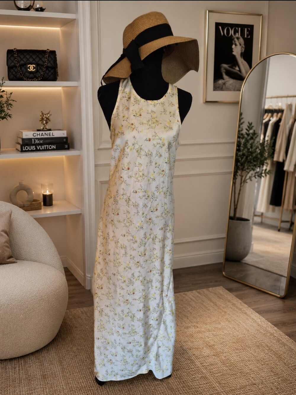 CHRISTIAN LACROIX Pale Yellow Floral Sleeveless Maxi Dress- Size Medium